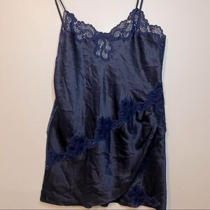 Vintage Victoria’s Secret Gold Label Silky Lace Braided Strap Blue Slip Size M